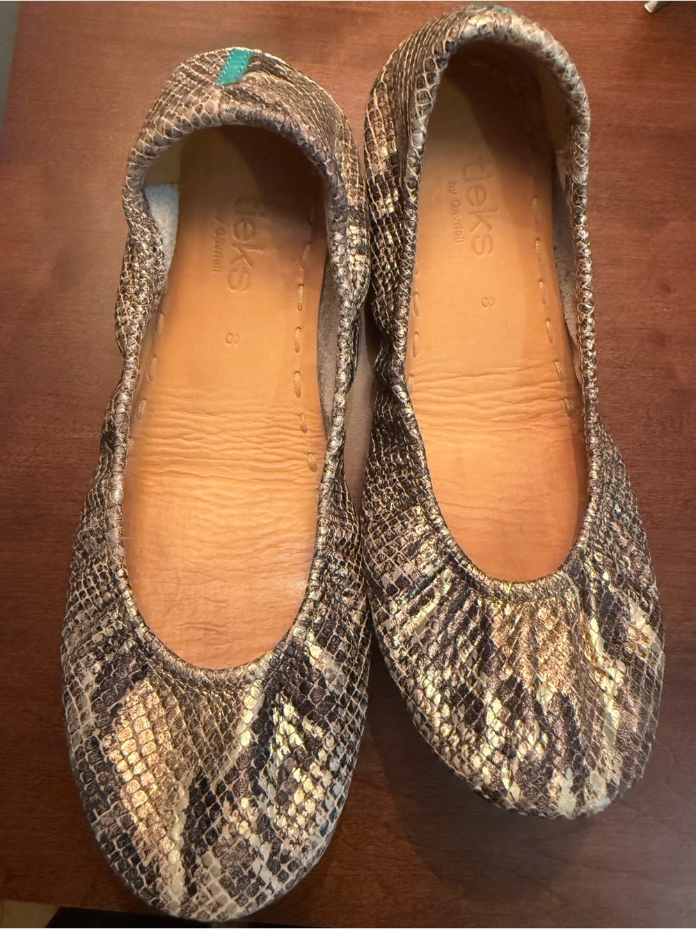 Tieks Metallic Snake-Print Ballet Flats in Gold, Brown and Black
